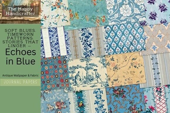Antique Wallpaper & Fabric Journal Paper: Echoes in Blue