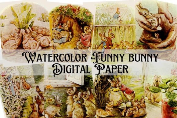 Charming Watercolor Funny Bunny Digital Paper for Your Projects