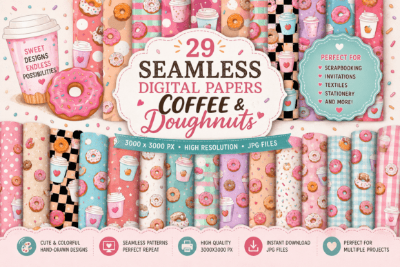 Coffee & Donuts Seamless Patterns: A Sweet Design Asset