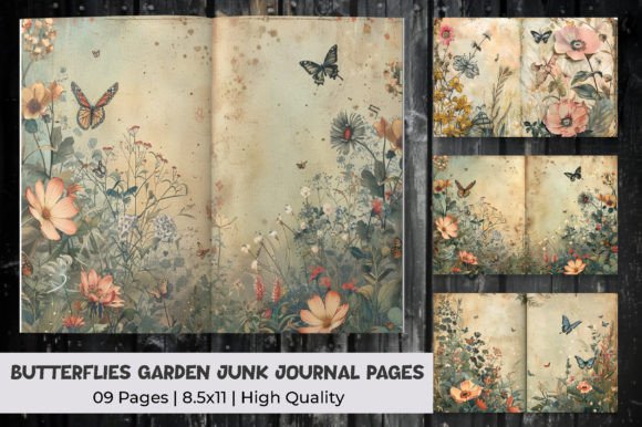 Enchanting Garden Butterflies Junk Journal Pages for Creatives