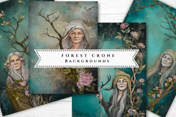 Forest Crone Witch Esoteric Background: Mystical Design Assets