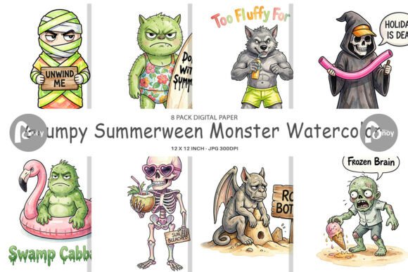 Grumpy Summerween Monster Digital Paper: A Creative Toolkit