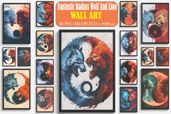 Unleash Primal Power: Fantastic Badass Wolf and Lion Wall Art