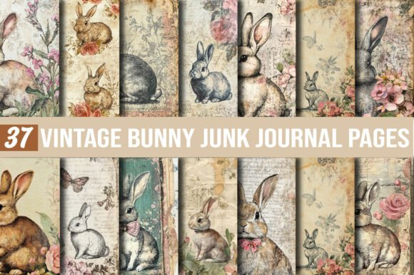 Vintage Bunny Junk Journal Pages: Whimsy Meets Texture