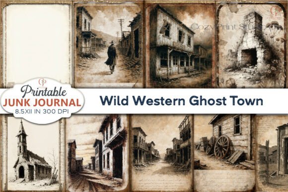 Wild Western Ghost Town Junk Journal Pages: Dusty Desert Design Assets